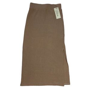 Elan Ribbed Jersey Pencil Skirt Tan Knit Stretch Skirt Sexy NWT